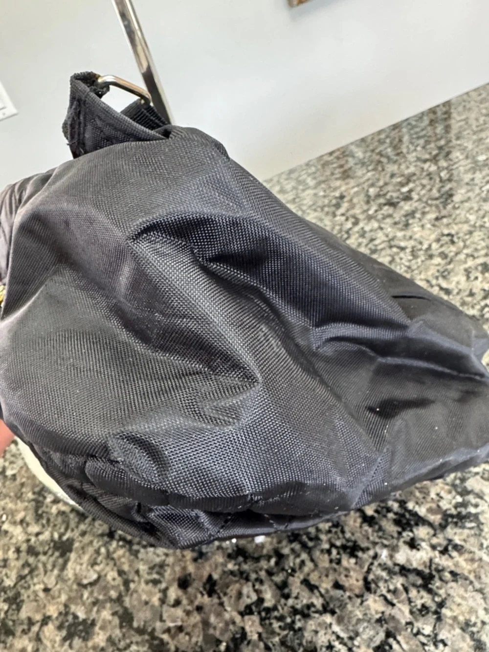 Daisy Fuentes Quilted Black Mini Backpack with Gold Accents EUC